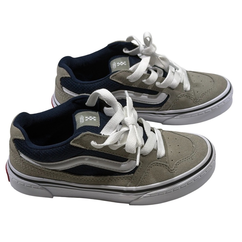 Vans Suede Sneakers Boys Youth 2 Gray Navy Lace Up Low Top Skate Shoes NWOT